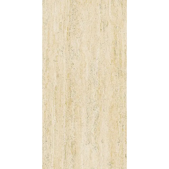 Feinsteinzeugfliese VIVA TRAVERTINO BEIGE – 60 x 120 cm, Travertinoptik, Mat -  - Helle, beige Fliese in Travertinoptik mit vertikalen Maserungen und kleinen dunklen Sprenkeln.