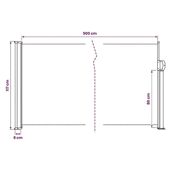 vidaXL einziehbare Seitenmarkise Anthrazit 500 x 120 cm Polyester -  - Ausziehbare Seitenmarkise, Gesamtbreite 500 cm, Höhe 117 cm, Basis 8 cm.
