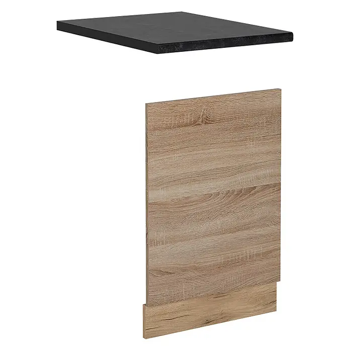Vicco Frontblende R-Line, Sonoma, 45 cm -  - Schwarze Arbeitsplatte und helle Holzmaserung Schrankplatte, modulare Möbelteile.