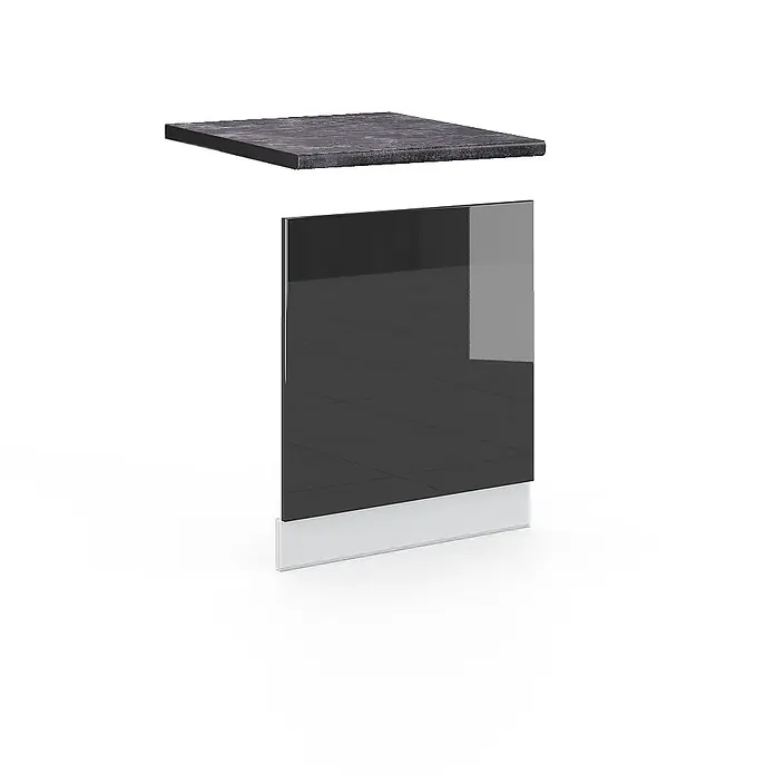 Vicco Frontblende Fame-Line, Anthrazit Hochglanz, 60 cm -  - Dunkelgraue strukturierte Arbeitsplatte über einer glänzenden dunkelgrauen Schranktür mit weißer Griffleiste.