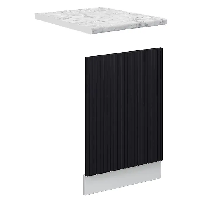 Vicco Frontblende Fame-Line, Schwarz gestreift, 45 cm -  - Weiße Marmorarbeitsplatte über schwarzer geriffelter Schrankfront mit silberner Sockelleiste für Küche oder Möbeldesign.