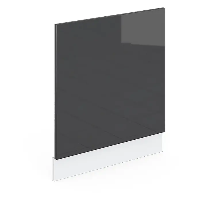Vicco Frontblende R-Line, Anthrazit Hochglanz, 60 cm -  - Glänzende dunkelgraue Möbelplatte mit weißem Sockelstreifen.