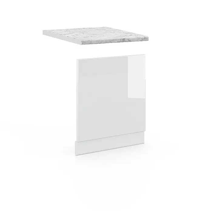 Vicco Frontblende Fame-Line, Weiß Hochglanz, 60 cm -  - Weiße Marmor-Arbeitsplatte und glänzende weiße Schranktür für eine moderne Küchen- oder Badezimmereinheit.