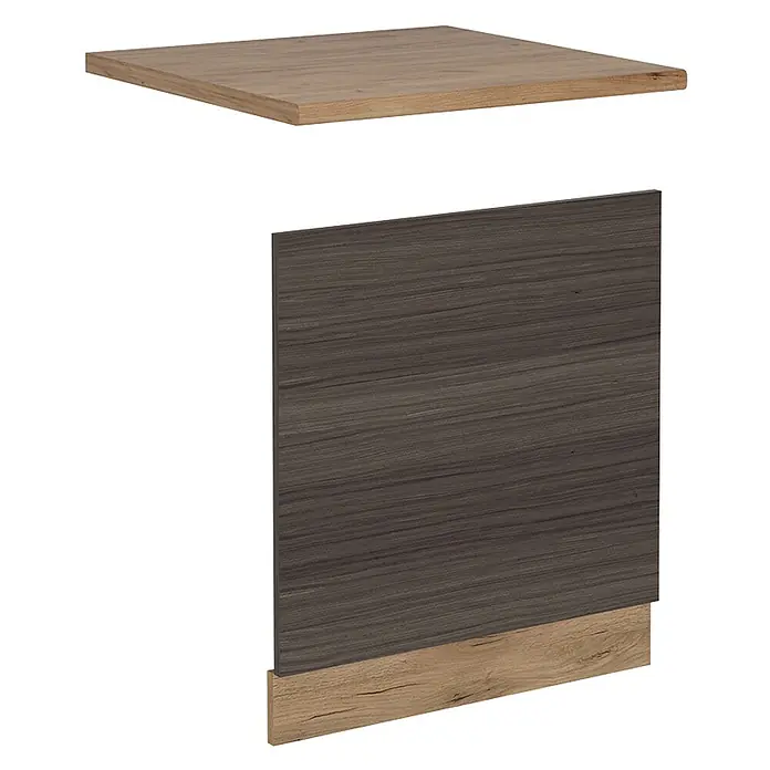 Vicco Frontblende R-Line, Edelgrau, 60 cm -  - Helles Holzregal, dunkle Holzplatte und heller Sockel. Schrankkomponenten.