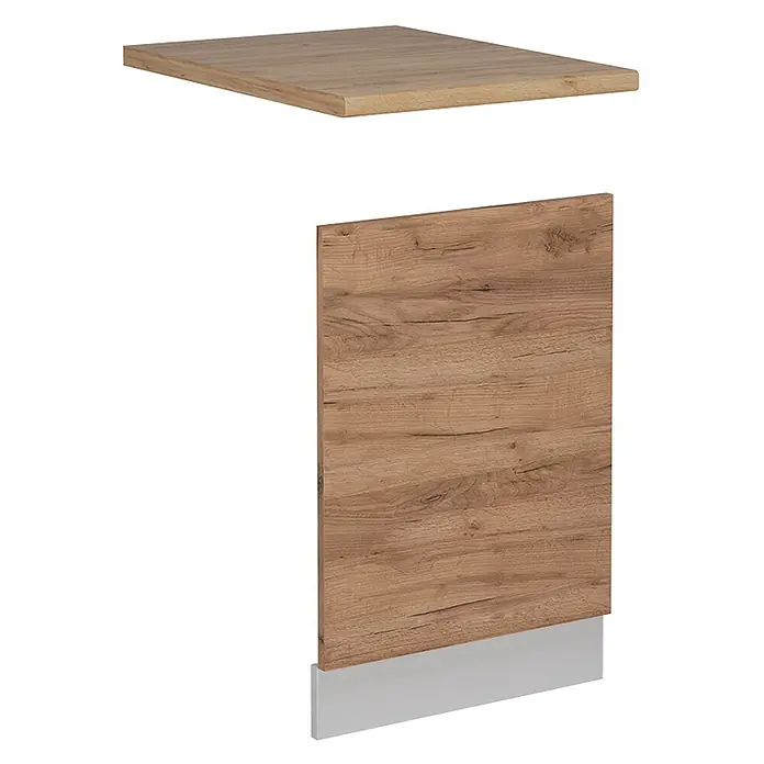 Vicco Frontblende R-Line, Goldkraft Eiche, 45 cm -  - Regal und Küchenfront aus heller Holzmaserung mit grauem Sockel.
