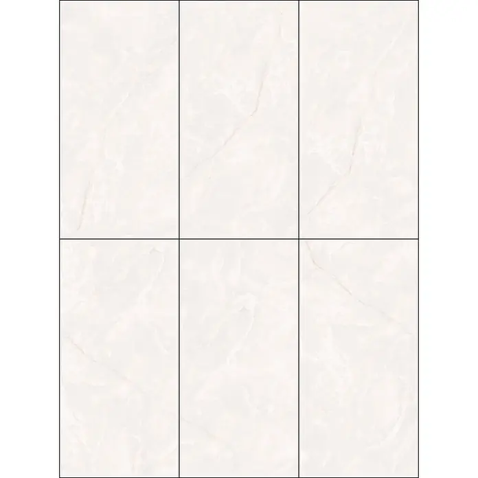 Feinsteinzeugfliese GINZA WHITE – 60 x 120 cm, Marmoroptik, Lappato -  - Sechs helle Fliesen in Marmoroptik mit feiner Maserung, ideal für Wand- oder Bodenbeläge.