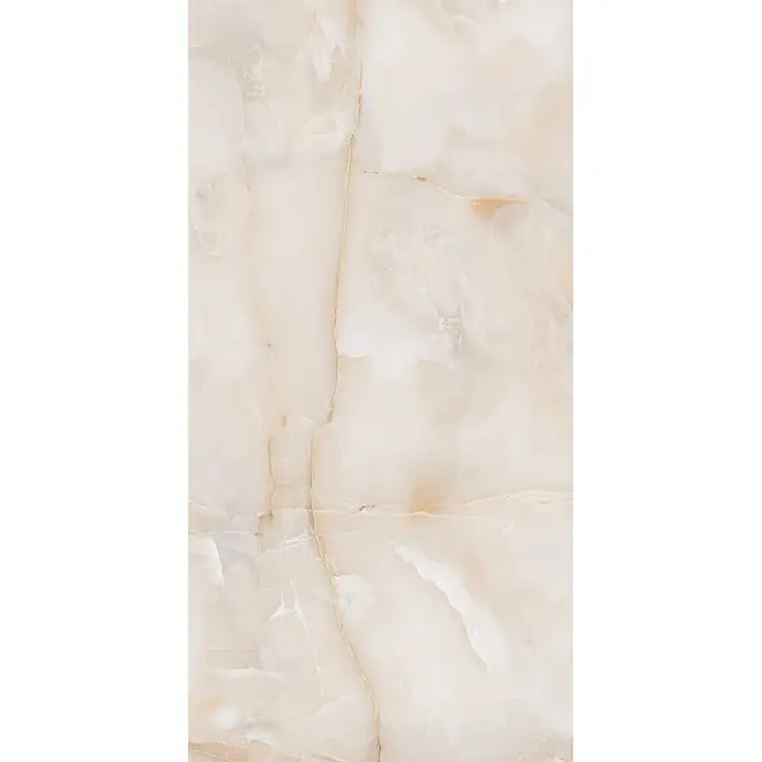 Feinsteinzeugfliese SUN ONYX – 60 x 120 cm, Onyx-/Marmoroptik, Glänzend -  - Helle beige Onyx-Textur mit feiner brauner Äderung für moderne Oberflächen.