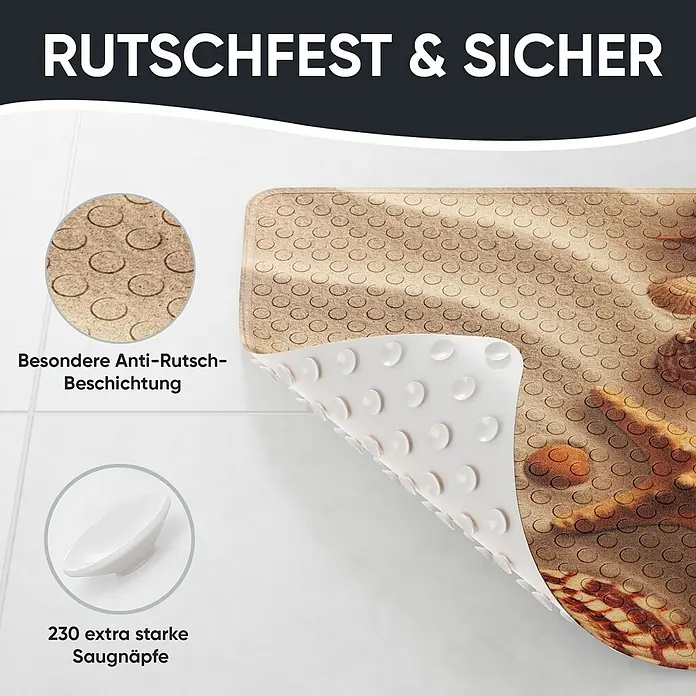 Badematte Sanibel -  - Rutschfeste Matte mit Sand-/Muschelmuster, strukturierter Oberfläche und 230 starken Saugnäpfen auf der Unterseite.