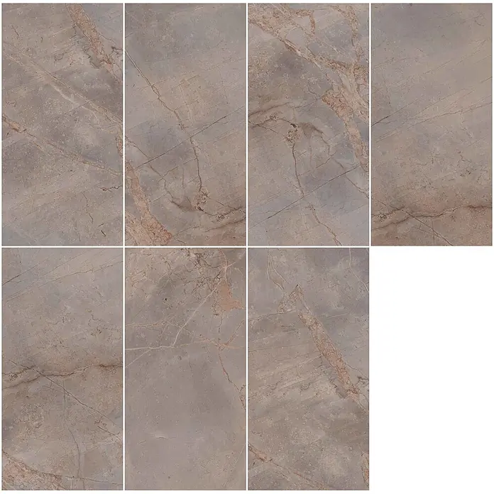 Feinsteinzeugfliese VIVALDI VISON – 60 x 120 cm, Marmoroptik, Brillant -  - Graubraune Fliesen in Marmoroptik mit rötlichen Adern, ideal für Böden und Wände.