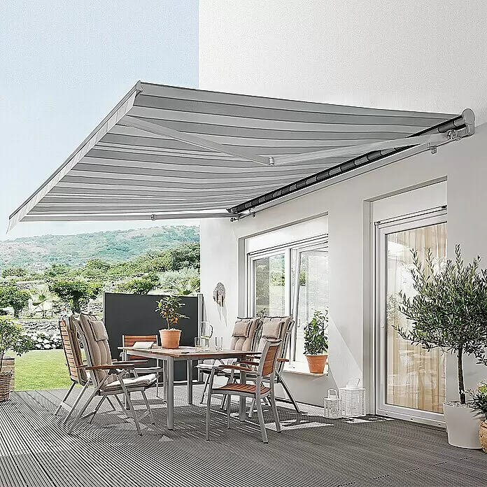 Sunfun Hülsenmarkise - Grau, Breite: 4,5 m, Ausfall: 3 m - Stimmungsaufnahme