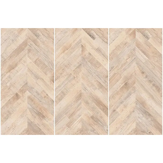 Feinsteinzeugfliese FISHWOOD BOULEAU – 60 x 120 cm, Holzoptik, Mat -  - Helle beige Holzoptik-Bodenfliesen im Fischgrätmuster.