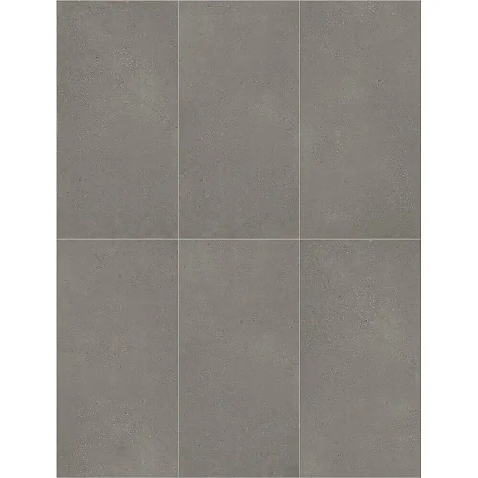 Feinsteinzeugfliese PIGMENTO FANGO – 60 x 120 cm, Steinoptik, Mat -  - Graue rechteckige Fliesen in Betonoptik, für Böden oder Wände.