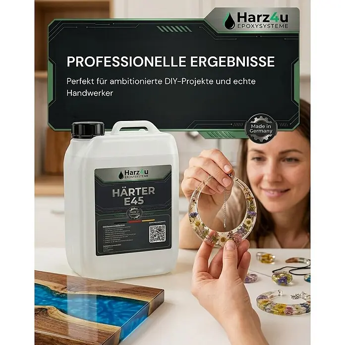 1,75kg Epoxidharz-Set -  - Weißer Harz4u Härter E45 Epoxidharz-Härter, präsentiert mit einem Harzarmband und einem Fluss-Epoxidtisch.