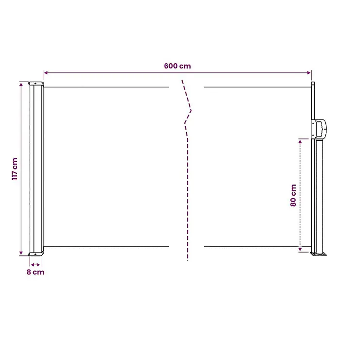 vidaXL einziehbare Seitenmarkise Anthrazit 600 x 120 cm Polyester -  - Ausziehbare Seitenmarkise, 600 cm breit, 117 cm hoch, mit 80 cm hohem Sichtschutzgewebe. Säule ist 8 cm tief.
