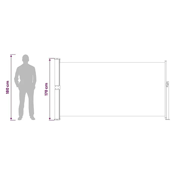 vidaXL Seitenmarkise Rot 300 x 300 x 170 cm Stoff -  - Ausziehbare Seitenmarkise neben einer 180 cm großen Person als Größenvergleich. Höhe 170 cm.