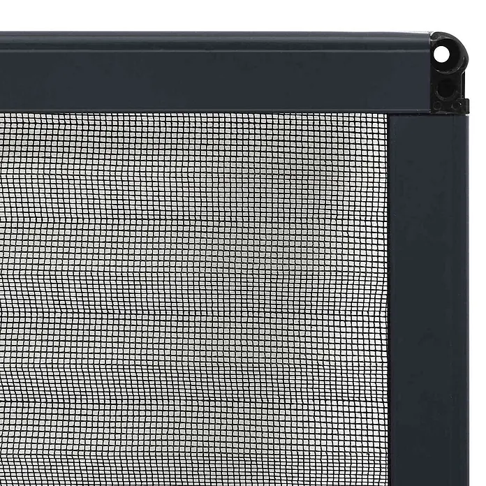 vidaXL Insektenschutz Plissee für Fenster Aluminium Anthrazit 80x120cm -  - Dunkelgrauer Rahmen mit schwarzem Insektenschutzgitter, zeigt eine Eckverbindung mit Rundloch.