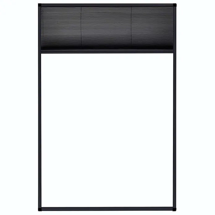 vidaXL Insektenschutz Plissee für Fenster Aluminium Anthrazit 80x120cm -  - Dunkelgraues Plissee in schwarzem Rahmen, teilweise herabgelassen.