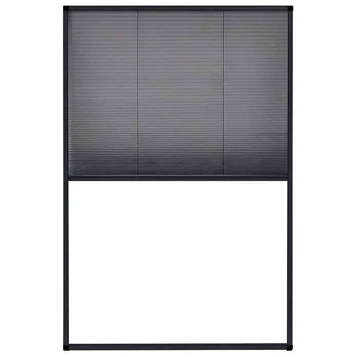 vidaXL Insektenschutz Plissee für Fenster Aluminium Anthrazit 80x120cm -  - Teilweise ausgefahrenes, dunkelgraues Plissee in einem schwarzen Rahmen.