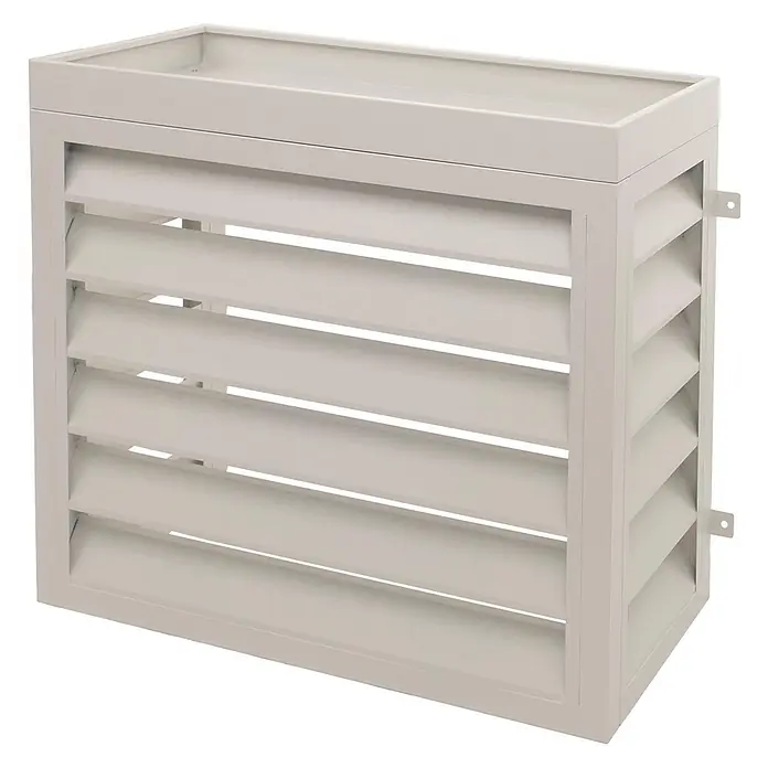 Mendler Verkleidung für Klimaanlage/Wärmepumpe HWC-O43 Metall - grau-weiß -  - Hellgraue Lamellenverkleidung mit oberer Ablage, für Außengeräte zur Belüftung und zum Schutz.
