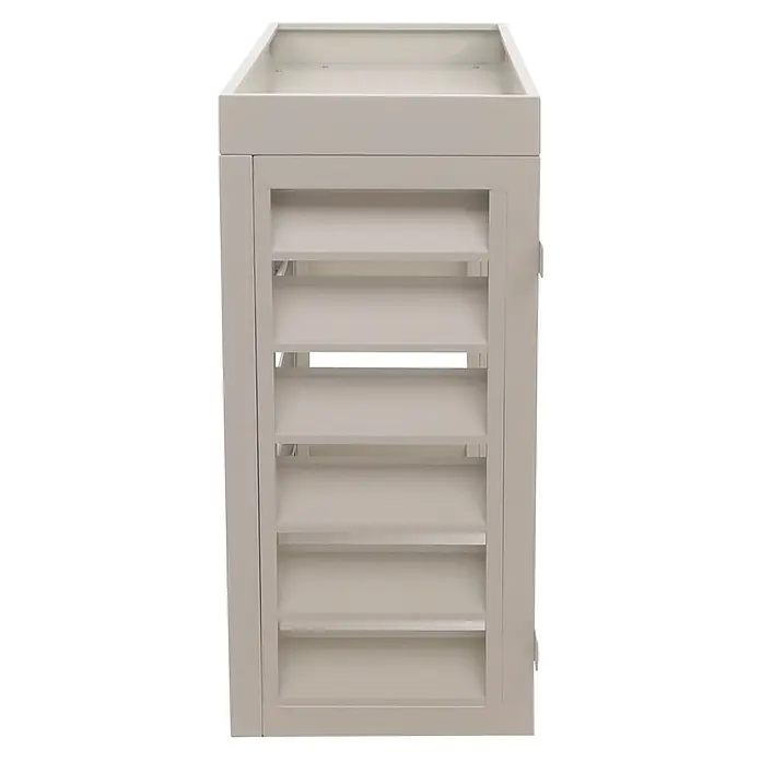 Mendler Verkleidung für Klimaanlage/Wärmepumpe HWC-O43 Metall - grau-weiß -  - Neutralfarbener Schrank mit Lamellentür und offener Oberseite.