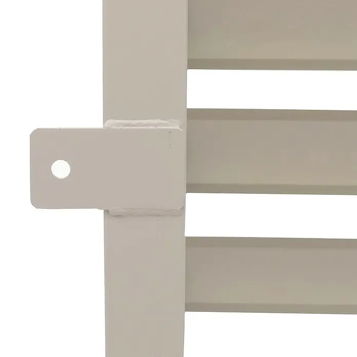 Mendler Verkleidung für Klimaanlage/Wärmepumpe HWC-O43 Metall - grau-weiß -  - Hellgraues Metallteil mit Montagehalterung und horizontalen Lamellen, wohl für Zaun oder Paneel.