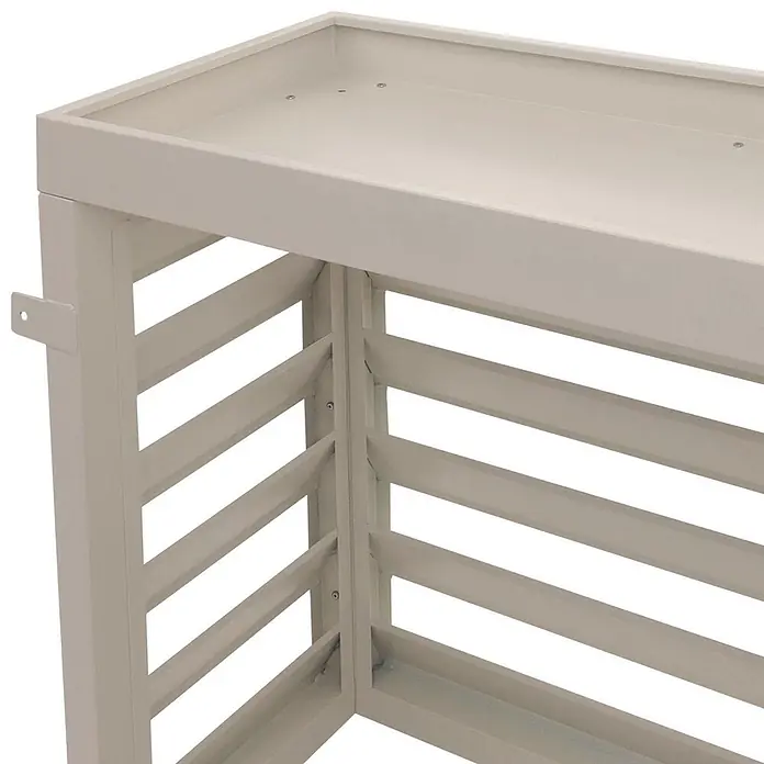 Mendler Verkleidung für Klimaanlage/Wärmepumpe HWC-O43 Metall - grau-weiß -  - Beiges Metall-Lamellenabdeckung für Außengeräte mit Ablagefläche oben und Seitenhalterung.