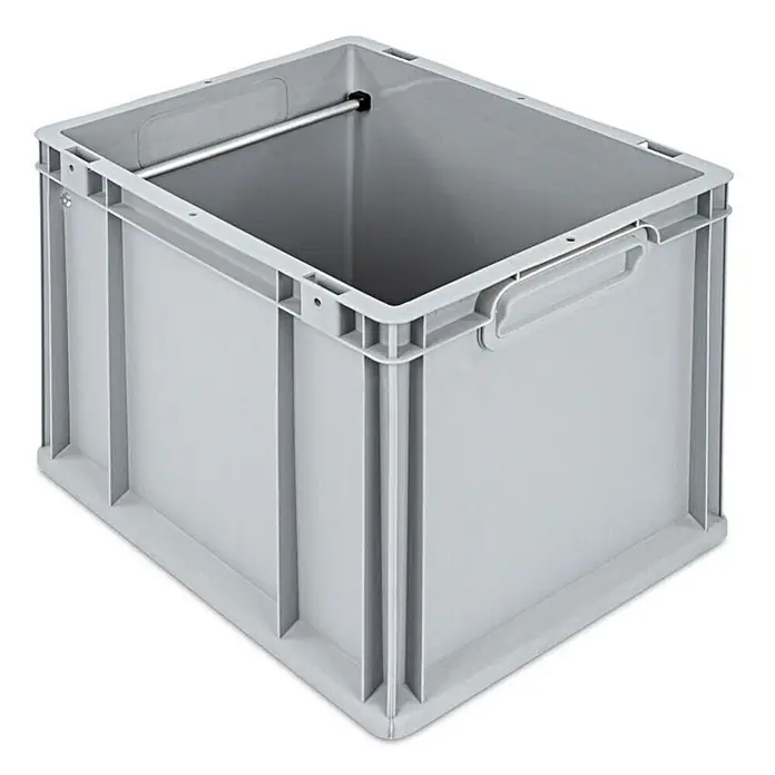 Hängeregisterbox Nextgen, 32x30x40, 30 Liter, Griffe Grau Geschlossen, Grau -  - Graue Kunststoff-Stapelbox mit verstärkten Wänden, seitlichen Griffen und einer internen Metallstange zur Organisation.