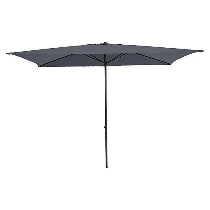 Sunfun Marktschirm Venetien II - Anthrazit, Bespannungsmaß (L x B): 300 x 200 cm - Ein grauer, rechteckiger Sonnenschirm mit dunklem Gestell bietet Schatten und Schutz vor der Sonne im Freien.