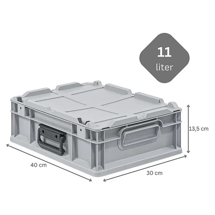 Eurobox NextGen Portable | 13,5x30x40cm | 11 Liter | , Box -  - Graue Kunststoff-Aufbewahrungsbox mit Deckel und Griffen, Maße 40x30x13,5 cm, Volumen 11 Liter.