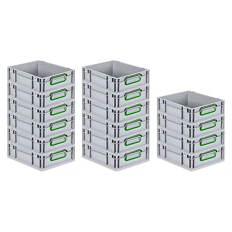 Eurobox 16er Set NextGen Color  12x30x40cm 11L Griffe grün  Grau