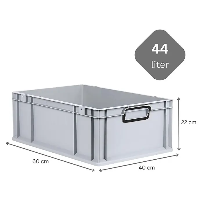 Eurobox 4er Set NextGen Color 22x40x60 44L Grau Griffe schwarz -  - Graue Aufbewahrungsbox mit 44 Litern Fassungsvermögen.