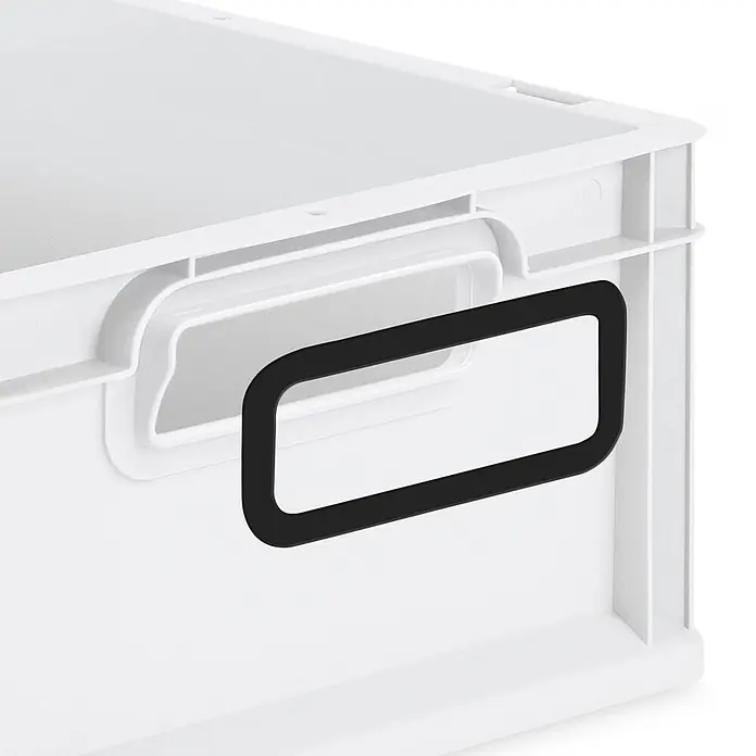 SparSet 5xEurobox NextGen Color 17x30x40 16L Grau Griffe schwarz offen -  - Weiße Kunststoff-Aufbewahrungsbox mit integriertem schwarzem Etikettenhalter.