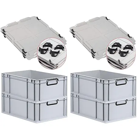 Eurobox 4er Set NextGen Color 22x40x60 44L Grau Griffe schwarz