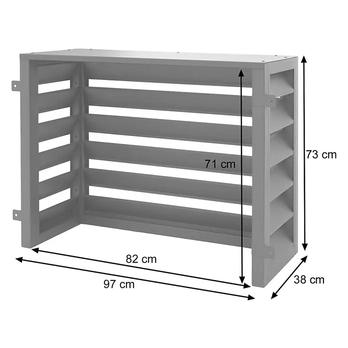 Mendler Verkleidung für Klimaanlage/Wärmetauscher HWC-O43-1 - grau-weiß -  - Graue Lamellen-Außenabdeckung mit Maßen: 97cm (B) x 38cm (T) x 73cm (H), Innenbreite 82cm, Innenhöhe 71cm.