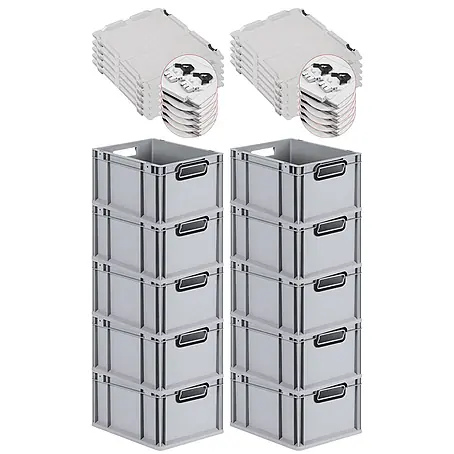 SuperSparSet 10xEurobox NextGen Color 22x30x40 20L Grau |  schwarz offen