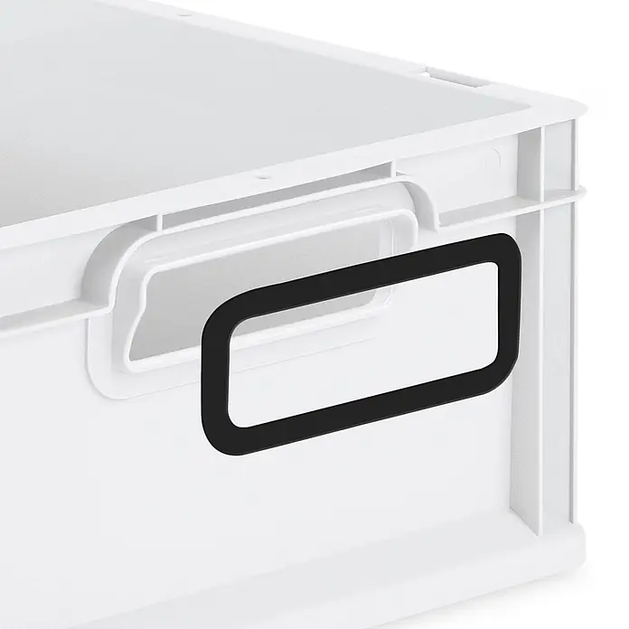 SuperSparSet 10xEurobox NextGen Color 12x30x40 11L Grau schwarz offen -  - Weiße Aufbewahrungsbox mit einem schwarz gerahmten Etikettenhalter an der Seite.