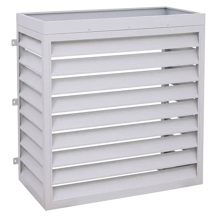 Mendler Verkleidung für Klimaanlage/Wärmetauscher HWC-O43-5 - grau-weiß -  - Graue Metallabdeckung mit Lamellen für Außengeräte.