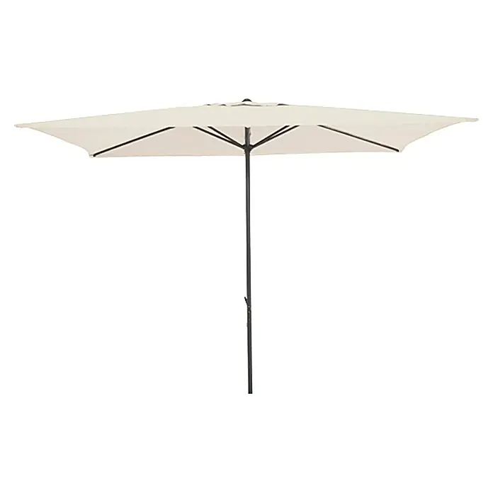 Sunfun Marktschirm Venetien II - Natur, 300 x 200 cm, Aluminium - Ein rechteckiger Sonnenschirm in Cremeweiß mit einem stabilen, dunklen Mittelständer für den optimalen Schutz vor der Sonne im Freien.