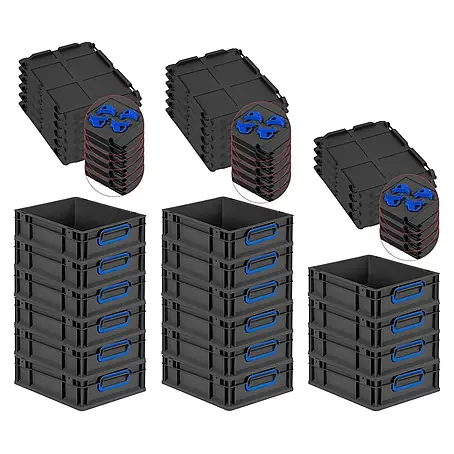 Eurobox 16er Set NextGen Color 12x30x40 11L Schwarz Griffe blau
