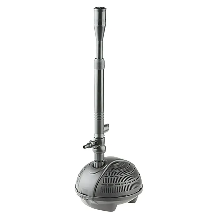 Neptun Classic Wasserspielpumpe NCTP-O 750 - 9 W, Fördermenge pro Std.: 720 l - Eine Teichpumpe mit einem Gehäuse in Form einer Kugel und einem langen, dünnen Rohr, das nach oben ragt. Perfekt für Gartenteiche.