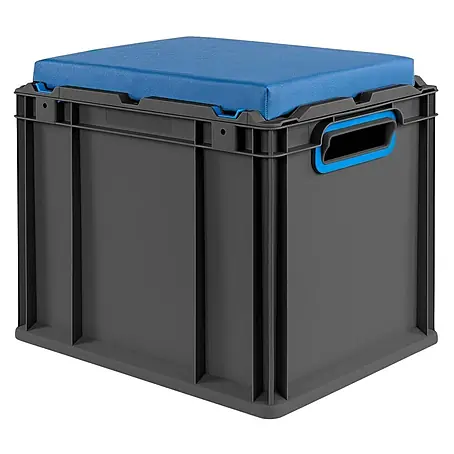 Eurobox Nextgen Seat Box Blau, 36,5x30x40cm, 30L, Griffe Offen, Schwarz