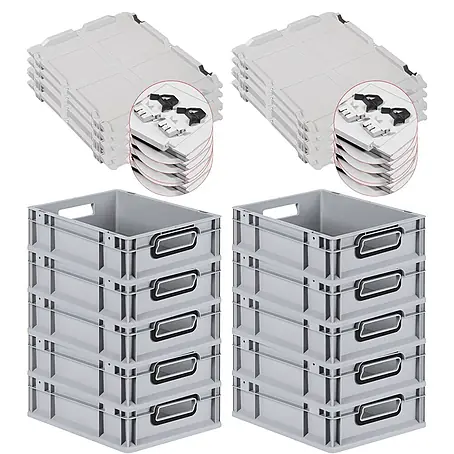 SuperSparSet 10xEurobox NextGen Color 12x30x40 11L Grau schwarz offen