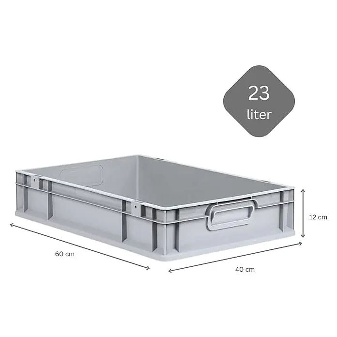Eurobox NextGen Grip 12x40x60cm 23L Griffe geschlossen Glatter Boden Grau -  - Graue Kunststoffbox, 60x40x12 cm, 23 Liter.