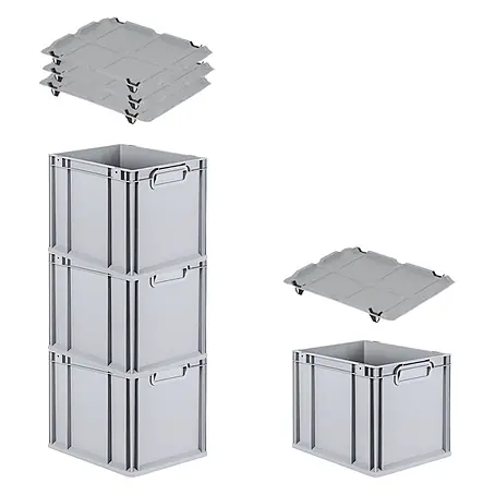 Proregal  Euroboxen-Set 4x Eurobox NextGen Economy mit Auflagedeckel und 4x Verschlüsse Schwarz