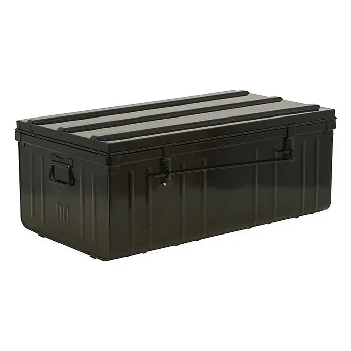 Metall Transportbox GELDO 37x90x50cm 166,5 Liter Anthrazit Aufbewahrungsbox -  - Dunkelgrüne Metall-Aufbewahrungsbox mit gerippten Seiten, Griffen und Verschlüssen.