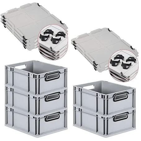 SparSet 5xEurobox NextGen Color 17x30x40 16L Grau Griffe schwarz offen