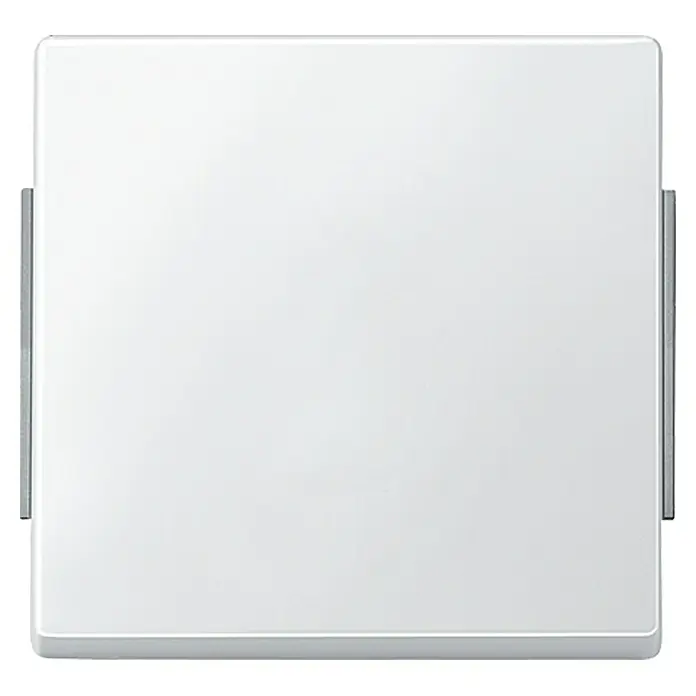 Merten Aquadesign Universalwippe 343119 - Polarweiß, Kunststoff, IP44 - Eine Nahaufnahme eines weißen quadratischen Spiegels mit silbernen Halterungen an den Seiten. Schlichtes Design für moderne Badezimmer.
