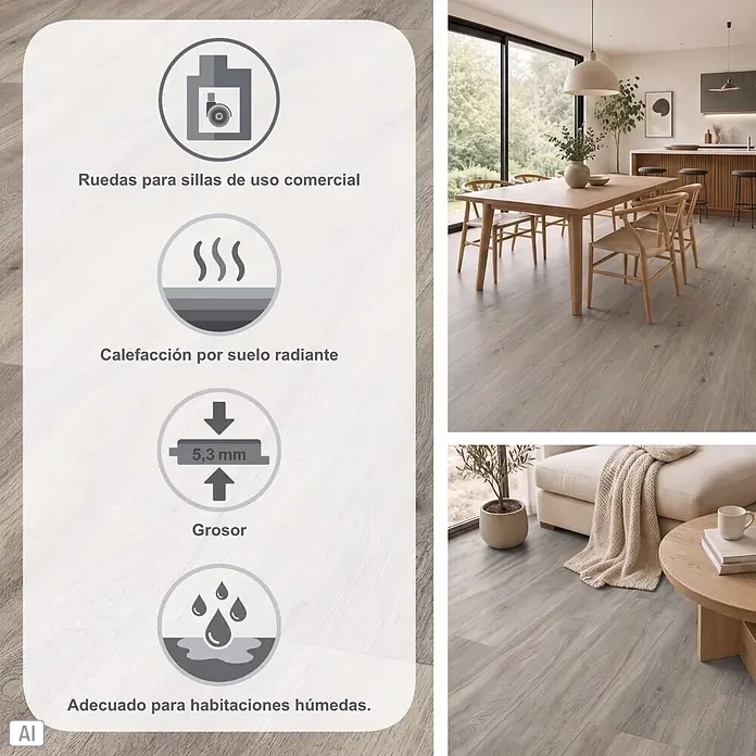 Parador Vinylboden Basic 5.3 - Eiche pastellgrau, Landhausdiele, 1.209 x 225 x 5,3 mm - Hellgrauer Holzboden in modernen Innenräumen, geeignet für Fußbodenheizung, Feuchträume und 5,3 mm dick.