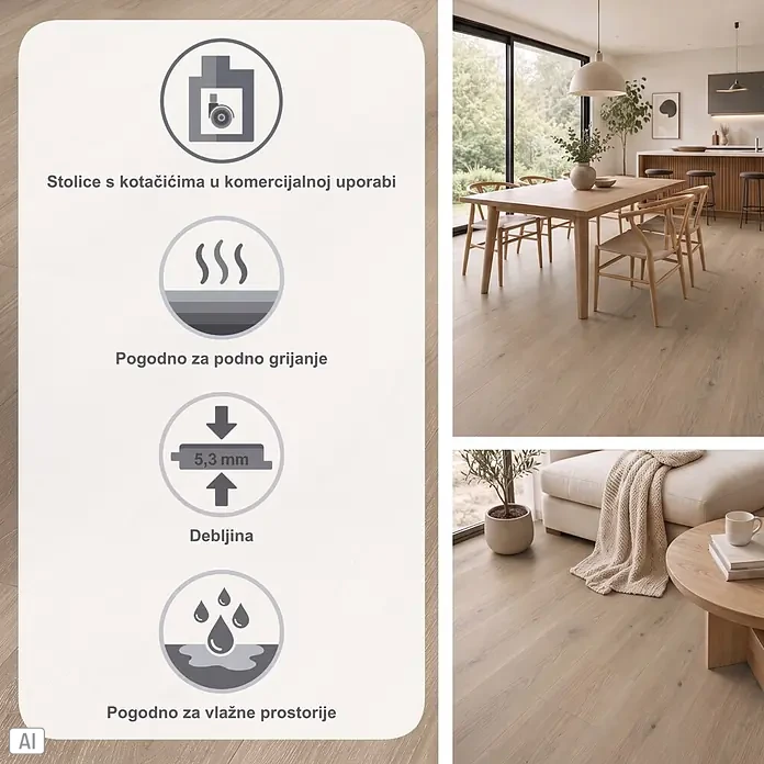 Parador Vinylboden Basic 5.3 - Eiche Regent grau, Landhausdiele, 1.209 x 225 x 5,3 mm - Helles Holzoptik-Boden in modernen Räumen, mit Piktogrammen für gewerbliche Nutzung, Fußbodenheizung, Nassräume & 5,3mm Dicke.