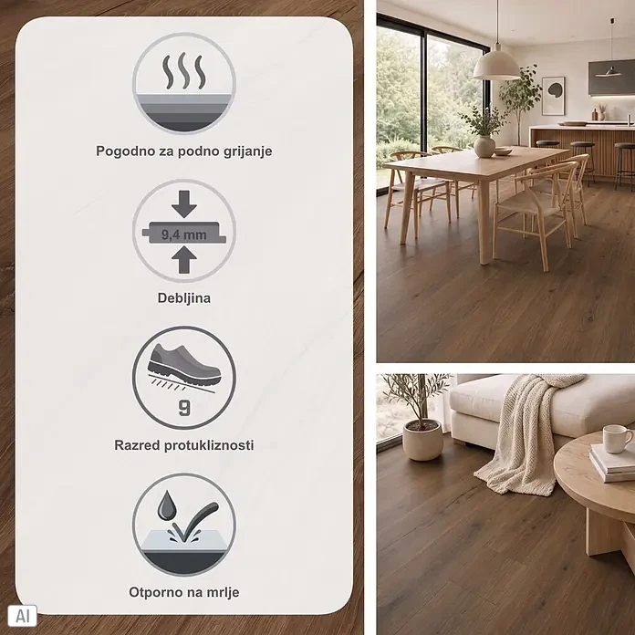 Parador Vinylboden Basic 30 - Eiche Cambridge geräuchert Gebürstete Struktur, Landhausdiele, 1.207 x 216 x 9,4 mm - Dunkelbrauner Holzfußboden in einem modernen Zuhause, geeignet für Fußbodenheizung, 9,4 mm dick, rutschfest und schmutzabweisend.
